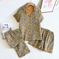 MIESHUT 2025 3 PCS Pajamas For Women New Homewear 100% Cotton Summer Short Sleeve Sleepwear Vintage 