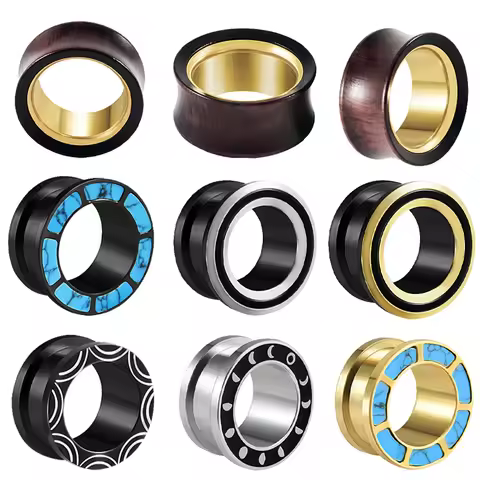 1PC Stainless Steel Hollow Tunnel Plug Earrings Wood Double Ear Plugs Gauges Expander Ear Lobe Pierc