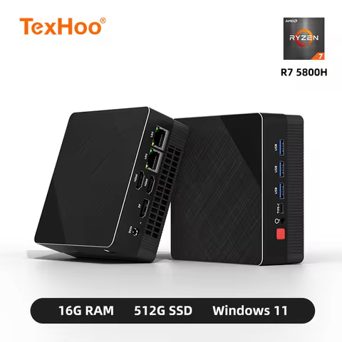 TexHoo AMD R7 5800H R3 4300U Mini PC DDR4 M.2 SSD WiFi 6 BT5.2 HDMI DP Dual LAN Desktop computer
