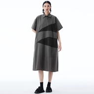 XITAO A-line Short Sleeve Loose Dress Slimming Temperament Patchwork Turn-down Collar Fashion Vintag