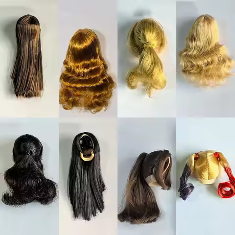 1/6 Scale Female Head Sculpt Hair Cover Black Brown Replacement Hair Straight Curly Wavy Wig Model F