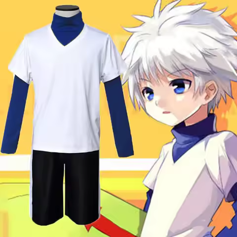 Anime Killua Zoldyck cosplay costume hunter X Hantaa Kirua Zaoldyeck T-shirt full wig Halloween Chri