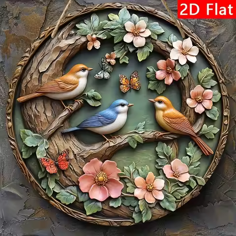2D Flat, 2D Flat Wooden Print [1pc] Round Wooden Decorative Sign, Bird Theme, Suitable for Bar Kitch