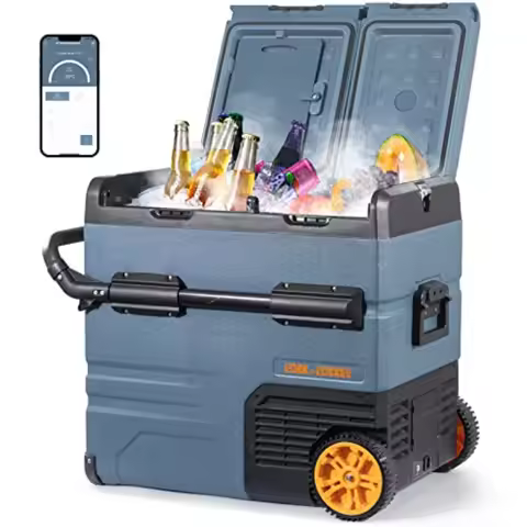 12V Car Refrigerator 59 Quart 55L Portable Fridge Freezer for RV Camping Aluminum Alloy Body Black -