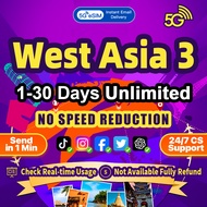 West Asia 3 countries  eSIM 5G High speed 1-30 days 500MB-15GB Unlimited data  eSIM Card