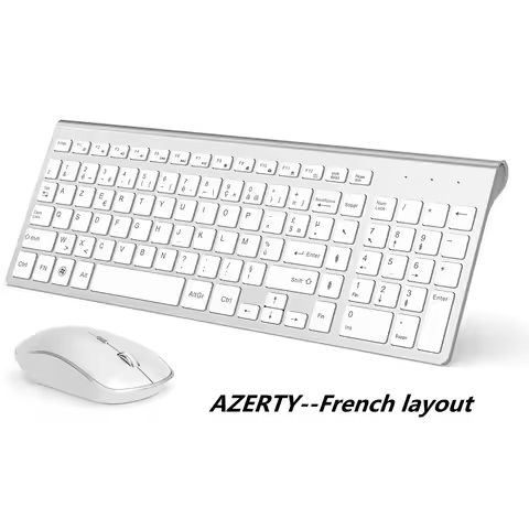 AZERTY French 2.4G Wireless Keyboard Mouse Ergonomic Compatible with IMac Mac PC Laptop Tablet Compu