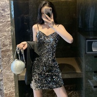 Shiny Sexy Disco Party Flashing Sequins Female Temperament Slim Strap Dress
