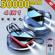 Mini original power bank 50000mah Built-in 3 Charging Cables Power Bank Fast Charging powerbank Flas
