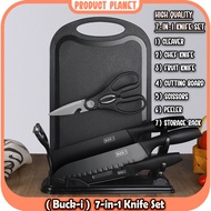7 in 1 Kitchen Knife Set Black Steel Nonstick Set Dapur Pisau Gunting Stainless Steel Kitchen Fruit 