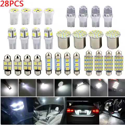 28-Piece T10 W5W LED Interior And Exterior Automotive Lamp Set For Dome, License Plate, Trunk, And P
