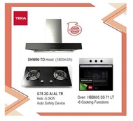 Teka DHW 90 TO (1800m3/h) Hood + G 78 2G AI AL TR Hob (5.0KW) + Built In Oven HBB605 SS (6 Cooking Functions) with Ducting Set