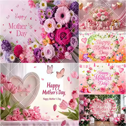 Mother‘s Day Backdrop Pink Floral Wreath Thanks Mom Best Mom Ever Festival Party Decor Decoration Ph