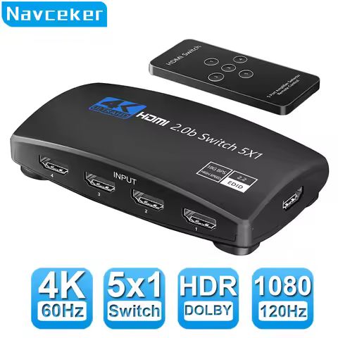 2024 Best 4K HDMI-compatible Switch 5 IN 1 OUT HDR HDMI Switch 4K 60Hz HDMI 2.0 Switch Remote IR UHD
