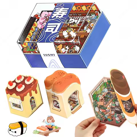 2.5D Landscape DIY Sticker Sushi Bakery 3d Cabin Scene Pocket Stickers Birthday Festival Gift for Ki