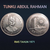 JL Antiques Malaysia Banknote Coin RM5 Tunku Abdul Rahman Tahun 1971