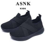 ASNK.SEVEN_DAY KIDS' SLIP-ON KNIT SHOES FOR AGES 3-15 YEARS BOY & Girl WM2321 BLACK HM