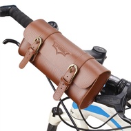 ESLNF Bike Bag Vintage Leather Bicycle Handlebar Bag Waterproof Cycling Front Bag Fit for Mountain Bike
