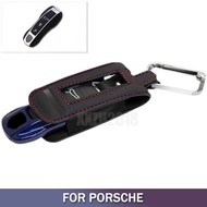 Black Leather Car Key Fob Case Cover Bag For Porsche Macan Cayenne Panamera 911