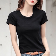 Small Lucky Series [95% Cotton Can't Pill] Summer White t-Shirt Women Short-Sleeved Slim-Fit Solid C