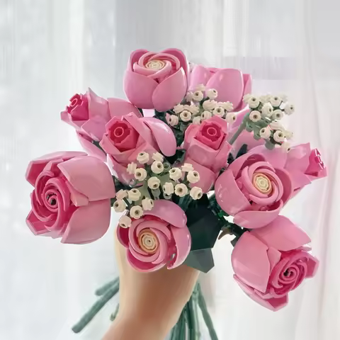.789pcs Bouquet of Pink Roses Compatible 10374 Construction Home Décor Artificial Flowers Building B