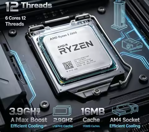 Value Entry Gaming AMD Ryzen 5 2600 12nm AM4 Processor 6 Core 12 Thread 12MB L3 Cache Desktop CPU Wi