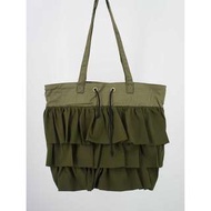 日本 RODE SKO 軍綠色棉布 三層摺花 長帶 側咩袋