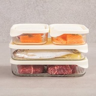 Glasslock 冰箱收納 強化玻璃微波保鮮盒4件組(米白色)