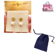 (STOCK CHECK REQUIRED)BRAND NEW AUTHENTIC INSTOCK TORY BURCH ROPE LOGO PEARL DROP EARRINGS GOLD 136616