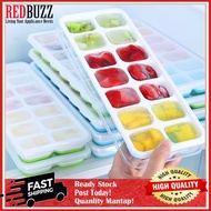 REDBUZZ 14 Holes Silicone Ice Tray Ice Cube Maker Baby Food Puree Mold Container Lid Bekas Pembuat A