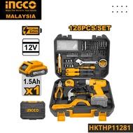 INGCO 128pcs Power Tools Set HKTHP11281 with 12V Cordless Battery Drill, Battery, Charger, Accessoris and Carry Case