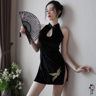 [MEG'S] Retro Cheongsam Side Slit Embroidered Pajama Set  women's lingerie Baju Tidur Wanita