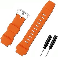 GANYUU Rubber Wrist Strap For Casio PROTREK PRG-260/270/550/250 PRW-3500/2500/5100 Replacement Black Bracelet 18mm Silicone WatchBands (Color : Orange-silver Buckle, Size : 18mm)