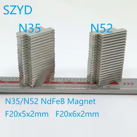 20PCS/LOT N35/N52 Block NdFeB Magnet 20*5*2 20*6*2 Strong Standard Size Rare Earth Permanent Neodymi