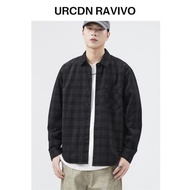 URCDN RAVIVO秋季新款美式復古純棉寬松格子襯衫潮牌長袖襯衣外套