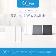 Midea T2 Series 3 Gang Wall Switch | Premium PC Panel | CE Certified | Midea Official Store