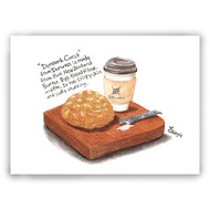 手繪插畫萬用卡/卡片/明信片/插畫卡--波羅麵包 菠蘿包 咖啡 早餐
