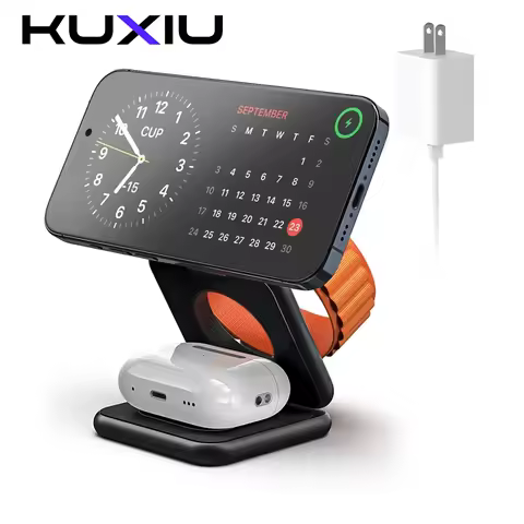 KUXIU X40 3 In 1 Foldable Magnetic Wireless Charger Stand For iPhone 16 15 14 13Pro/Max/Plus, AirPod
