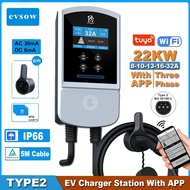 evsow Type2 EV Charging Station 32A 7KW Electric Vehicle Car Charger EVSE Wallbox 11KW 22KW 3Phase T