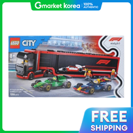 LEGO | LEGO 60445 รถบรรทุก F1 และรถแข่งพร้อมตกแต่งภายใน ของที่ระลึก ของขวัญเด็ก อุปกรณ์การเรียน