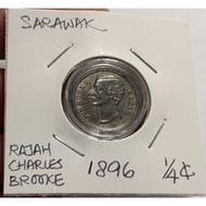 Sarawak Rajah Charles Brooke Old Copper Coin 1/4 Cent ( Quarter Cent) Year 1896 - High Grade Origina