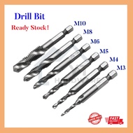 [READY STOCK] 6pcs Hexagon Hex Shank Screw Drill Bit Set Screw Thread Metric Tap Drill M3 M4 M5 M6 M