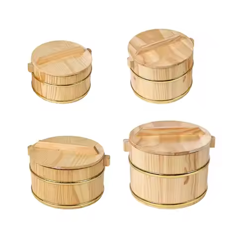 Wooden Steamed Rice Barrel Sushi Rice Bowl Multifunction Round Rice Container Wood Rice Bucket Large
