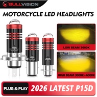 BULLVISION 1PC T19 P15D H4 BA20D H6 LED Motorcycle Headlight Dual Color 3200K 6500K White 9-30 V MD0