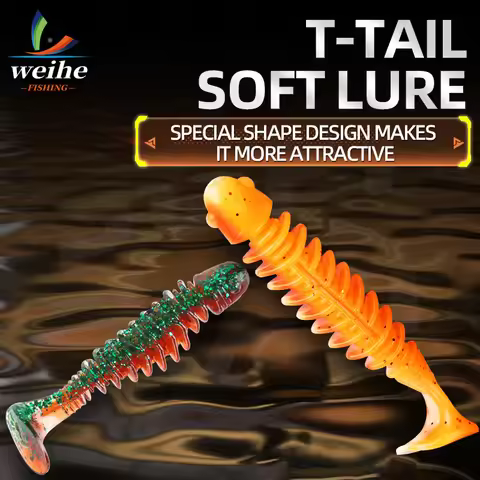 WEIHE （10pcs） 1.3g/5cm 2.8g/6.5cmArtificial Soft Worm Lure Wider T-tail Thread Design Body With 2 Gr