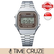 [Time Cruze] Casio A168 Illuminator Brown Dial Digital Stainless Steel Unisex Watch A168WA-5AYDF A16