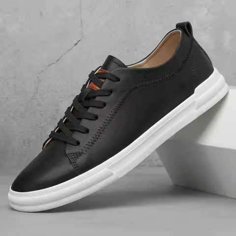 Men's Casual Leather Antiskid Sneakers Waterproof Vulcanized Shoes Men 2023 Comforthable Sneakers Ca