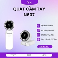 Quạt Cầm Tay N607 Siêu Mát 5 Tốc Độ Gió 180 Độ Xoay Gấp Gọn Màn Hình Led Hiển Thị Số Pin Quạt cầm ta