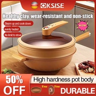 SG🚚{clay nonstick pan}Clay wok frying pan kitchen wok non-stick large capacity micro-pressure wok