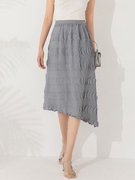 40628 One Size (45-75kg) Summer Round al WomenS Versatile Slimming Oblique Pleated Skirt