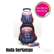 Superman beg sekolah school bag roda berlampu